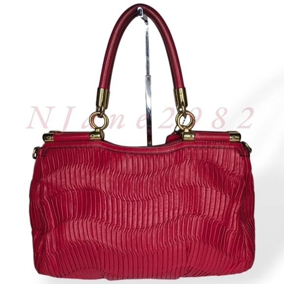 Coach Madison Large Pleated Gathered Red Pink Leather Shoulder Bag Satchel 21281 - Picture 2 of 16
